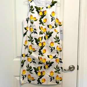 London Times lemon print shift dress, size M/8